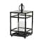 Black Iron Contemporary Candle Holder Lantern, 16" x 8" x 8"